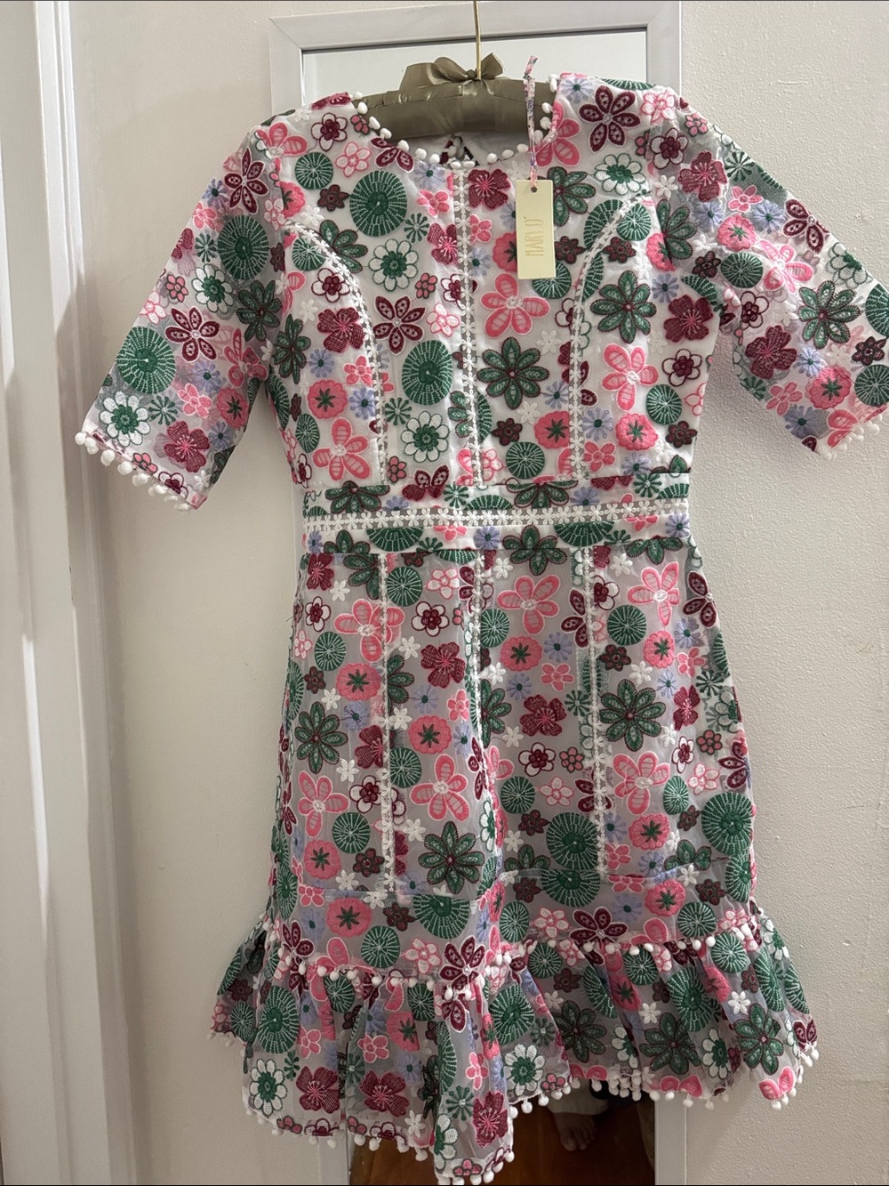 Girls Floral Ruffle Dress in Pink & Green